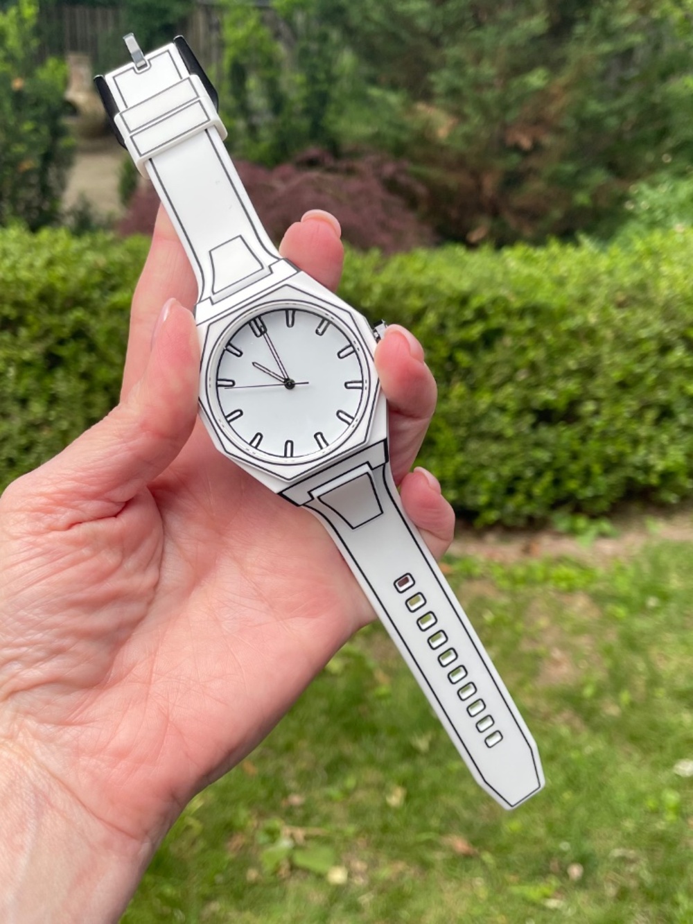 Anime Sketch-Style White 2D Manga Watch Oversized Unisex Tron - Picture 9 of 10